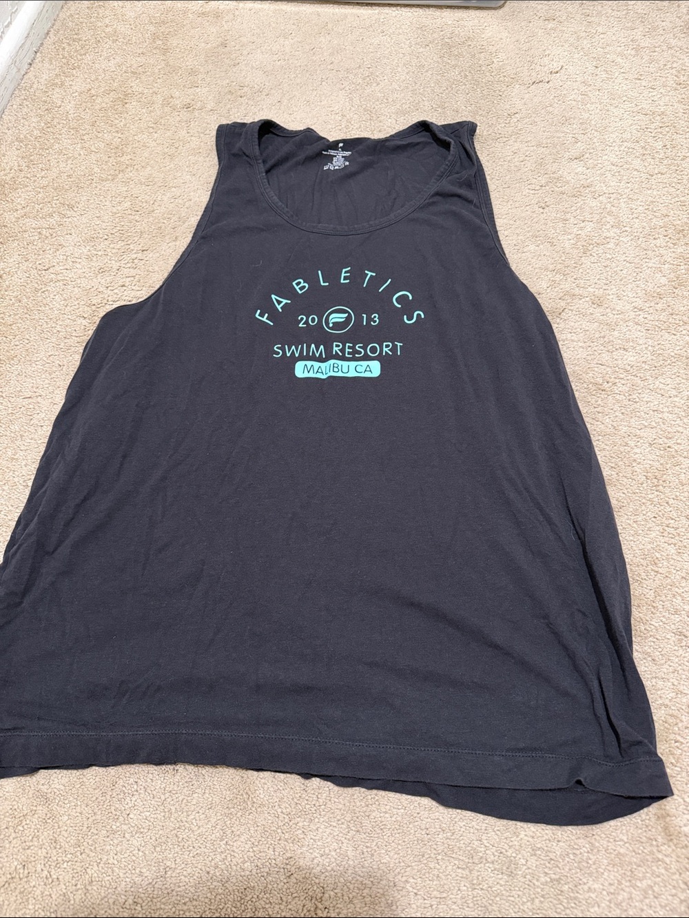Fabletics Black Tank with Aqua Swim Resort Logo